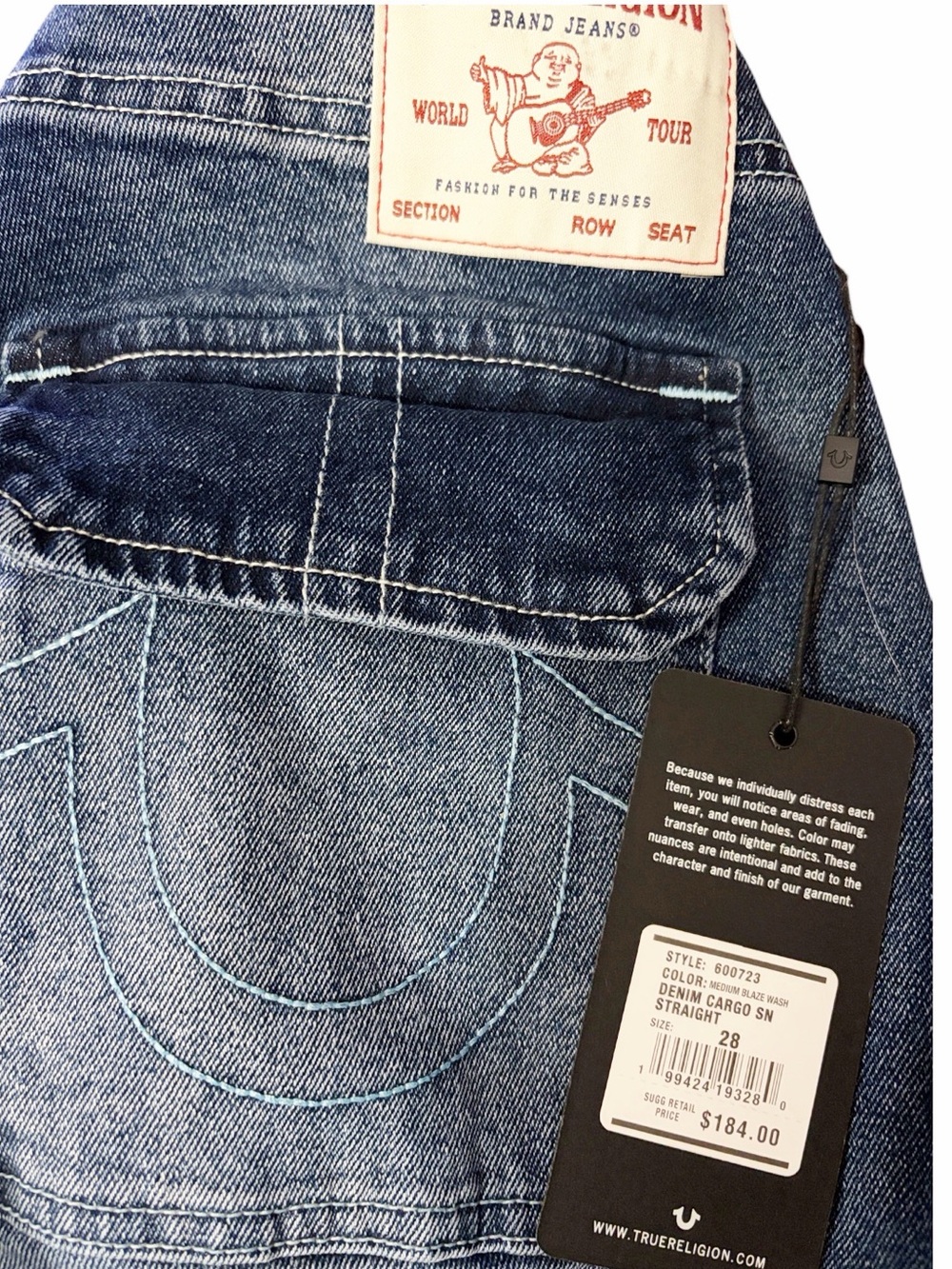 True Religion Cargo Straight Jeans Size 28 New - Picture 7 of 7